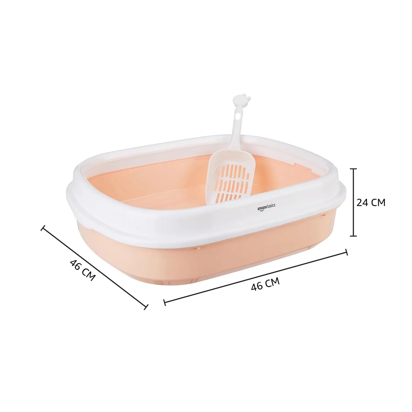 Amazon Basics Cat Litter Box Tray with Free Scooper | Semi Closed Design and Durable Quality | Suitable for All Adult Cats & Kittens, Pink amazon basics