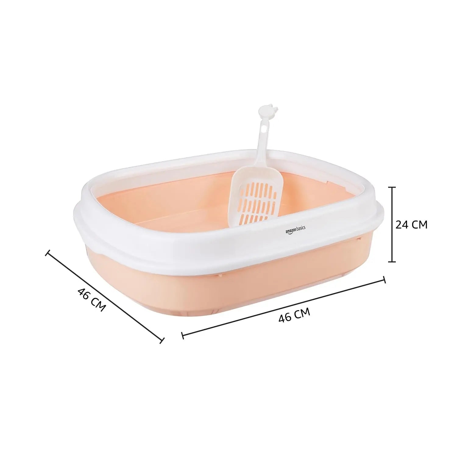 Amazon Basics Cat Litter Box Tray with Free Scooper | Semi Closed Design and Durable Quality | Suitable for All Adult Cats & Kittens, Pink amazon basics