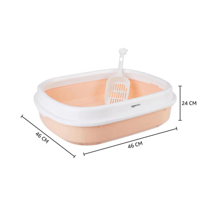 Amazon Basics Cat Litter Box Tray with Free Scooper | Semi Closed Design and Durable Quality | Suitable for All Adult Cats & Kittens, Pink amazon basics