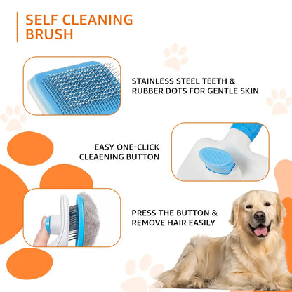 Amazon Basics Self Cleaning Slicker Pet Grooming Brush | Pet Cleaning Tool Suitable for All Pets | Rectangular Shape amazon basics