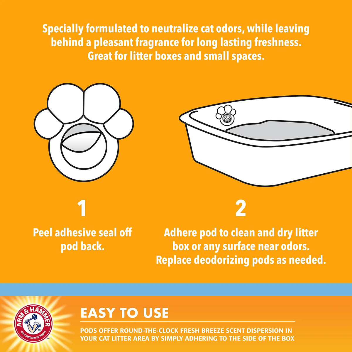 Arm & Hammer 2 Cat Litter Box Deodorizer, Fresh Breeze Scent, 30 Day Odor Control, 2 Pods ARM & HAMMER