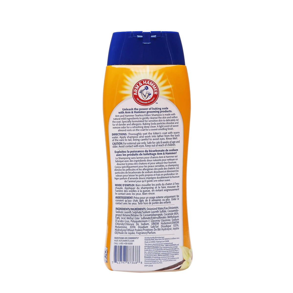Arm & Hammer Tearless Kitten Natural Cat Shampoo for Odor Control with Baking Soda, 20 Fl Oz Gentle Cleansing Kitten Shampoo in Sweet Almond Scent (Pack of 1) ARM & HAMMER