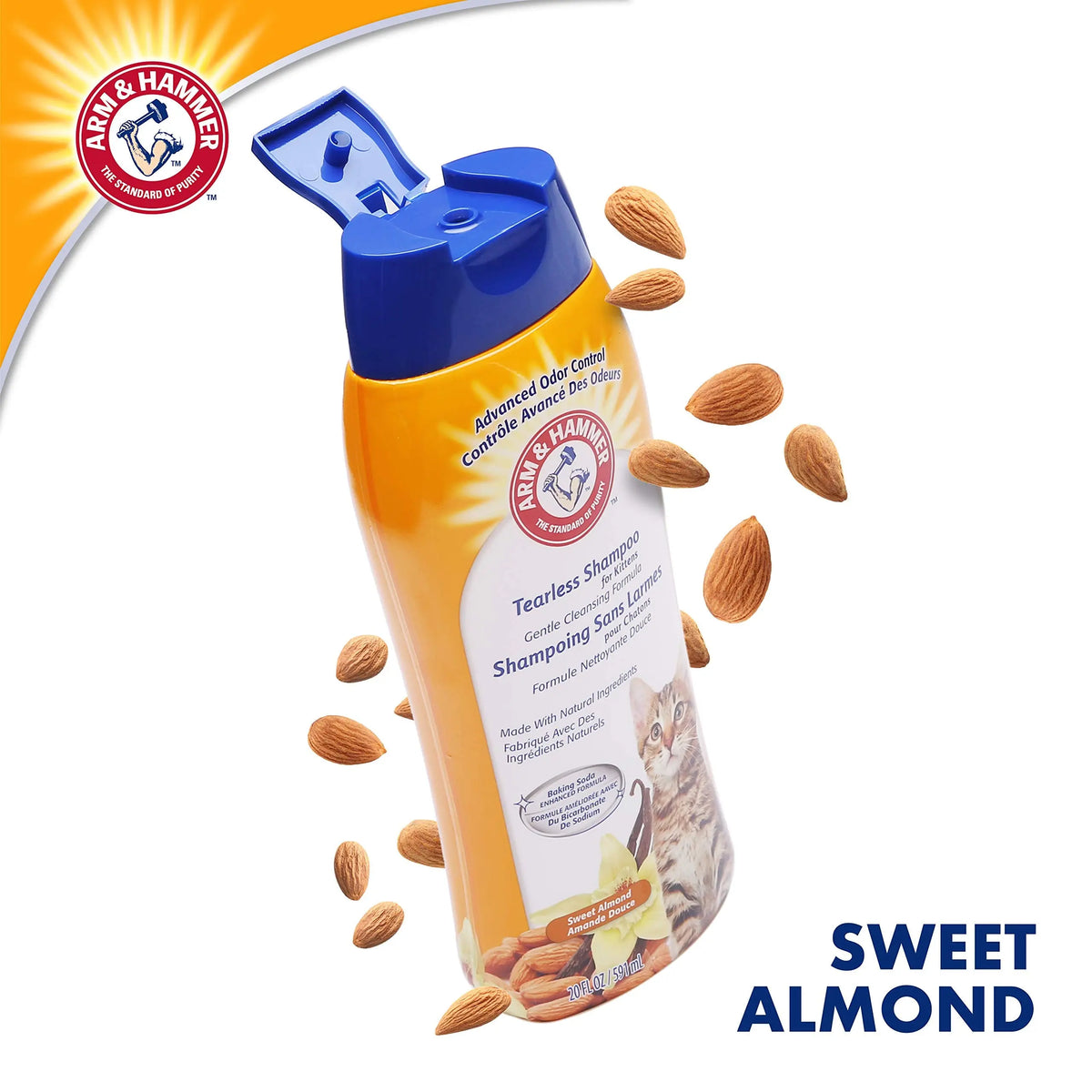 Arm & Hammer Tearless Kitten Natural Cat Shampoo for Odor Control with Baking Soda, 20 Fl Oz Gentle Cleansing Kitten Shampoo in Sweet Almond Scent (Pack of 1) ARM & HAMMER