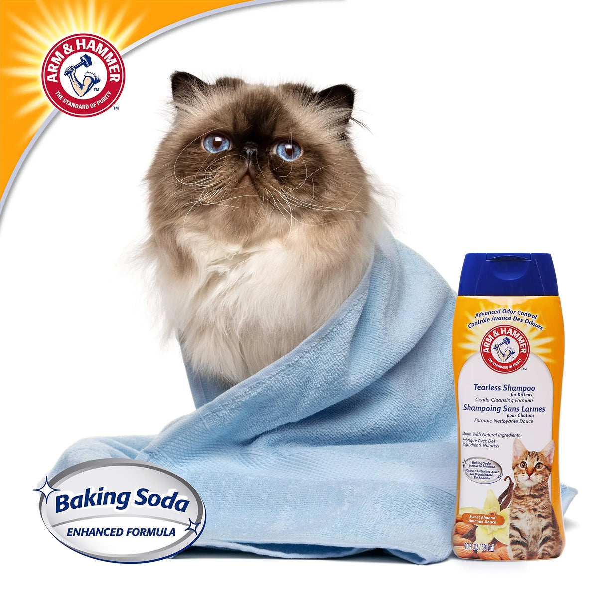 Arm & Hammer Tearless Kitten Natural Cat Shampoo for Odor Control with Baking Soda, 20 Fl Oz Gentle Cleansing Kitten Shampoo in Sweet Almond Scent (Pack of 1) ARM & HAMMER