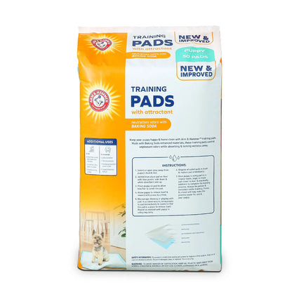 Arm & Hammer for Dogs Puppy Training Pads with Attractant | New & Improved Super Absorbent, Leak-Proof, Odor Control Quilted Puppy Pads with Baking Soda| 50 Count Wee Wee Pads ARM & HAMMER