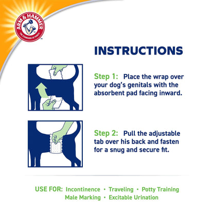 Arm & Hammer for Pets Male Dog Wraps, Medium 12 Ct | Ultra-Absorbent, Adjustable Male Dog Diapers with Leak-Proof Protection & Wetness Indicator | Arm & Hammer Baking Soda Enhanced for Odor Control ARM & HAMMER