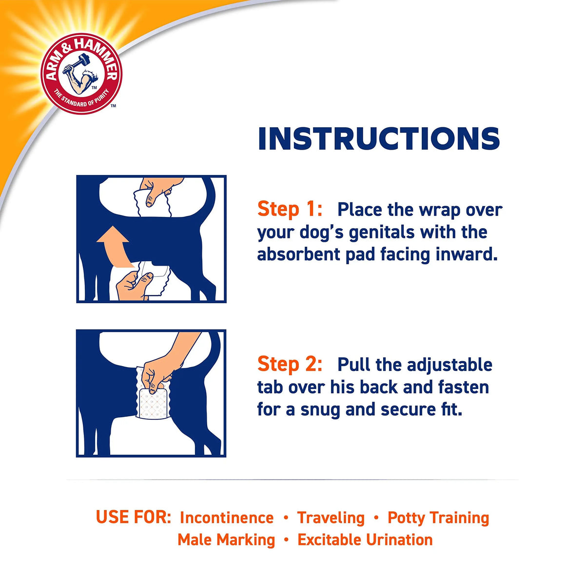 Arm & Hammer for Pets Male Dog Wraps, Size Small, 12 Count | Ultra-Absorbent, Adjustable Male Dog Diapers with Leak-Proof Protection and Wetness Indicator | Baking Soda for Odor Control ARM & HAMMER