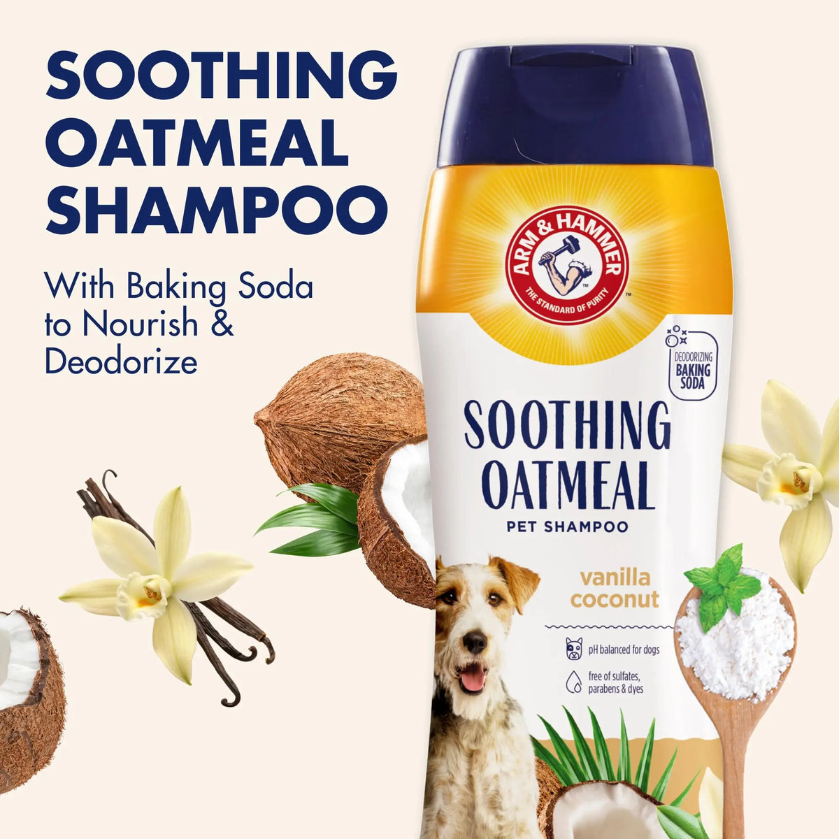 Arm & Hammer for Pets Soothing Oatmeal Pet Shampoo | Nourishing and Moisturizing Dog Shampoo with Gentle Cleansing Formula | Vanilla Coconut Scent, 20 oz Bottle Shampoo for Pets ARM & HAMMER