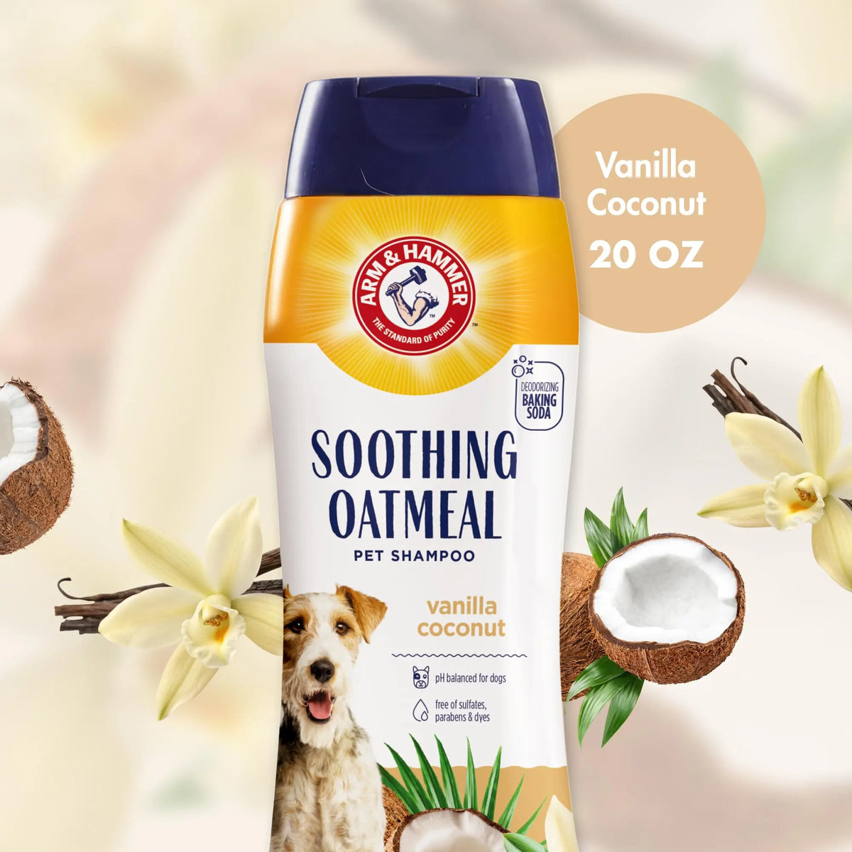 Arm & Hammer for Pets Soothing Oatmeal Pet Shampoo | Nourishing and Moisturizing Dog Shampoo with Gentle Cleansing Formula | Vanilla Coconut Scent, 20 oz Bottle Shampoo for Pets ARM & HAMMER