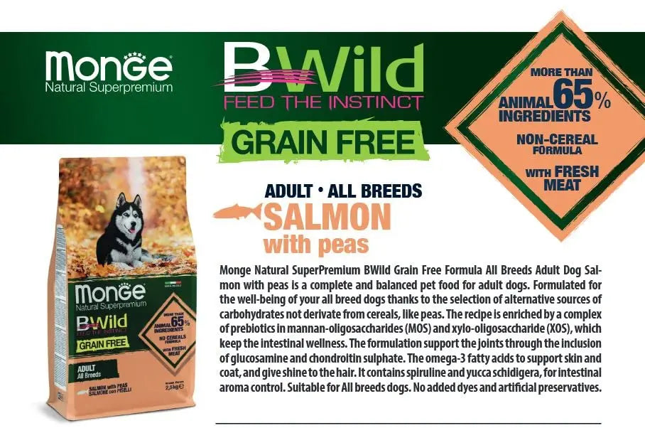 B-Wild Grain Free Adult All Breeds Salmon with Peas for Dogs-2.5kg all4pets