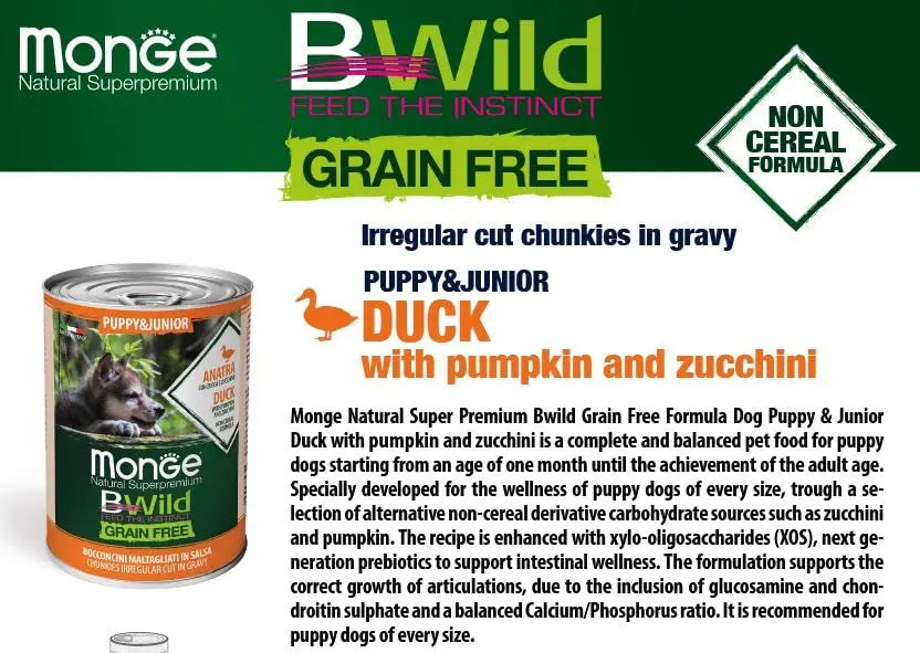 B-Wild Grain Free Chunkies Puppy & Junior Duck with Pumpkin and Zucchini for dogs-400gm(Pack of 2) all4pets