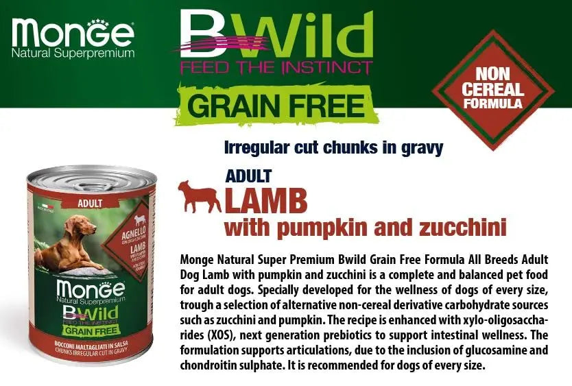 B-Wild Grain Free Chunks Adult Lamb with Pumpkin and Zuchhini for dogs-400gm(Pack of 2) all4pets