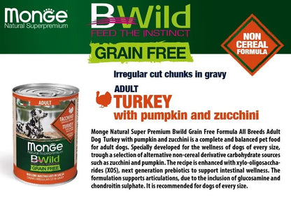 B-Wild Grain Free Chunks Adult Turkey with Pumpkin and Zuchhini for dogs-400gm(Pack of 2) all4pets