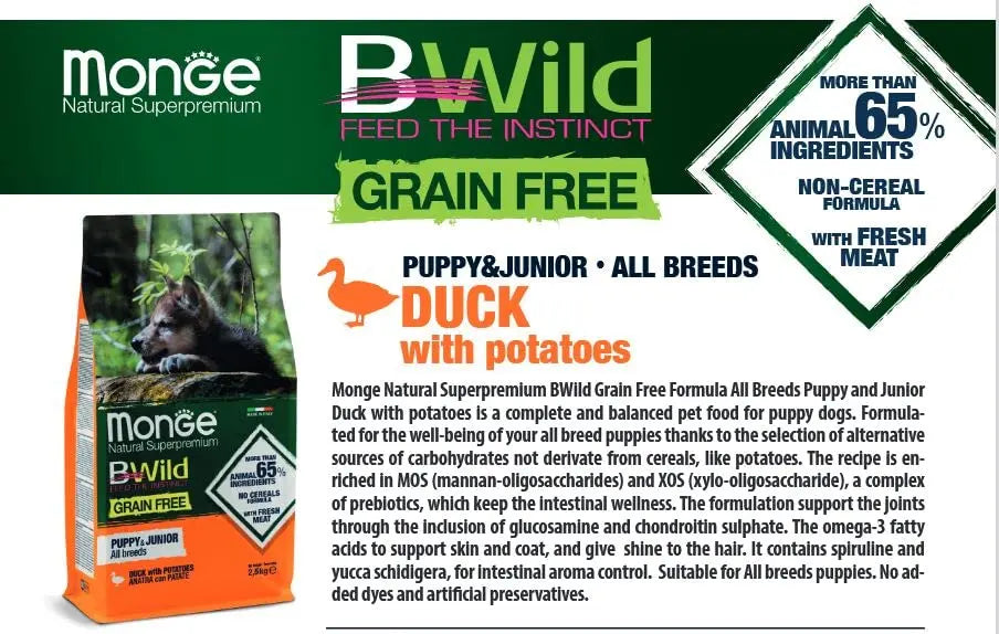 B-Wild Grain Free Puppy & Junior All Breeds with Duck and Potatoes for Dogs 2.5kg All4pets