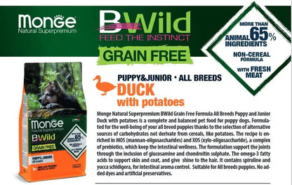 B-Wild Grain Free Puppy & Junior All Breeds with Duck and Potatoes for Dogs 2.5kg All4pets