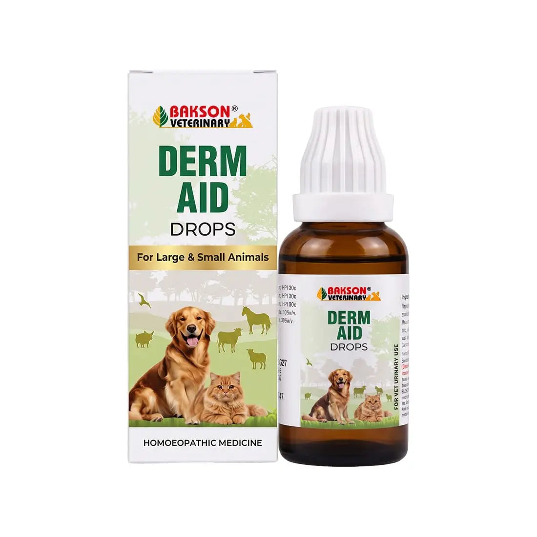 Bakson Veterinary Derm Aid Pet Skin Drop for Animals 30ML | Dogs & Cats Skin Infection Treatment & Allergy Relief | Itching, Redness, Hotspots, Fungal & Yeast Infection Care | Veterinary Medicine BAKSON VETERINARY