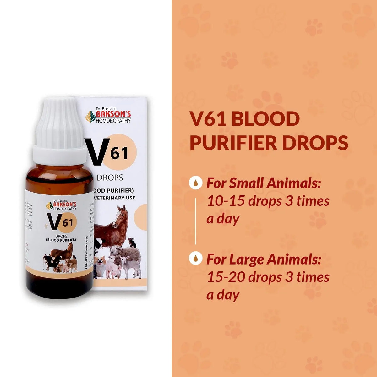 Bakson Veterinary V61 Blood Purifier Drops 30ML | Homeopathic Blood Cleanser for Pets, Dogs & Cats | Supports Clear Skin, Allergy Relief, Immunity, Vitality & Lymphatic Health BAKSON VETERINARY