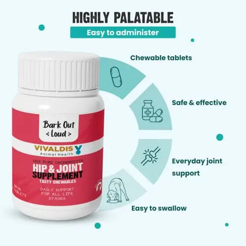 Bark Out Loud by Vivaldis - Hip & Joint Supplement for Dogs| Contains Pure Chondroitin, Vitamin E & Magnesium | Pet Health Supplements (10 Tablets) BARK OUT LOUD