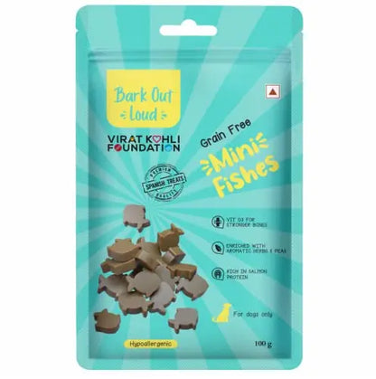 Bark Out Loud by Vivaldis - Mini Fishes (Salmon)| No Grain & Hypoallergenic Spanish Treats for Dogs- 100gms BARK OUT LOUD