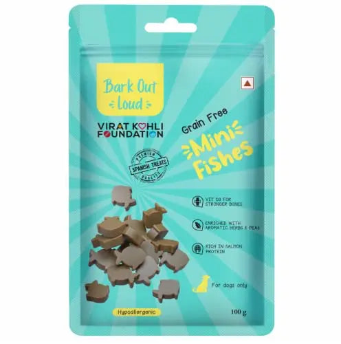 Bark Out Loud by Vivaldis - Mini Fishes (Salmon)| No Grain & Hypoallergenic Spanish Treats for Dogs- 100gms BARK OUT LOUD