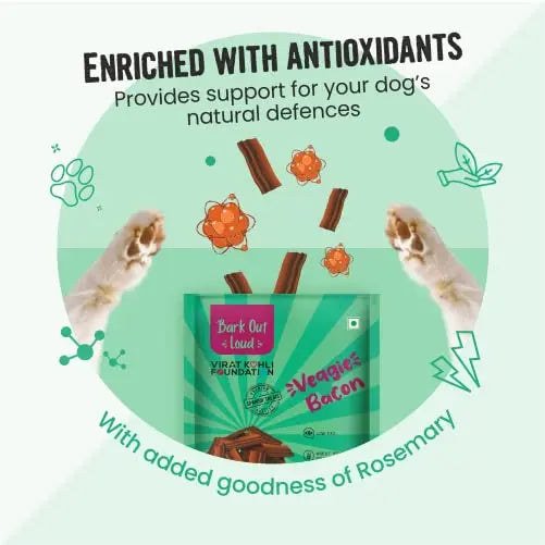 Bark Out Loud by Vivaldis - Veggie Bacon - Veg/Vegan Spanish Treats| Low Fat, High Protein Treats | with Antioxidants for Dogs 100g BARK OUT LOUD