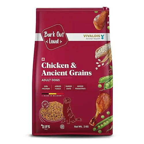 Bark Out Loud by Vivaldis - Chicken & Ancient Grains, Adult Dry Dog Food Rich in Protein,Antioxidants Fibre, Prebiotics and Herbs for Medium and Large Breeds of 8 kg Above (Pack of 2 kg) BARK OUT LOUD