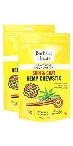 Bark Out Loud by Vivaldis Hemp Chewstix. Fresh Chicken Treats Packed Omega 3 Fatty Acids, & Vitamin E for Healthy Skin & Coat Dogs & Cats. Pack of 2 BARK OUT LOUD