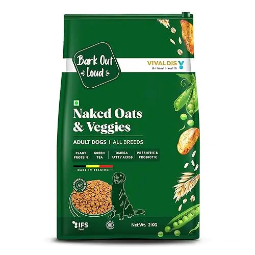 Bark Out Loud by Vivaldis - Naked Oats & Veggies, Veg Dry Dog Food for All Breeds 9kgs+, Rich in Plant Protein, Prebiotics & Probiotics, Vitamins and Fibre, 2kg BARK OUT LOUD