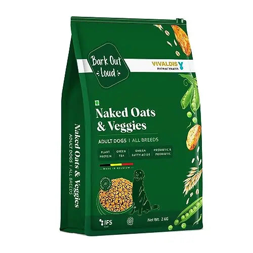 Bark Out Loud by Vivaldis - Naked Oats & Veggies, Veg Dry Dog Food for All Breeds 9kgs+, Rich in Plant Protein, Prebiotics & Probiotics, Vitamins and Fibre, 2kg BARK OUT LOUD