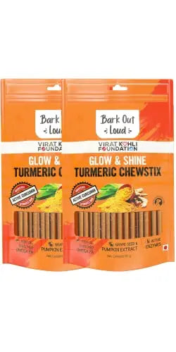 Bark out Loud by Vivaldis Glow & Shine Turmeric Chewstix  Fresh Chicken Treats with Pumpkin & Grape Seed Extract for Shiny Skin & Coat- Dogs & Cats Pack of 2 x 100 gm BARK OUT LOUD