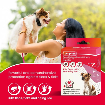 Beaphar Flea & Tick Spot On Combotec Fipronil/s-Methoprene | Kills Fleas, Ticks and Biting Lice | 0.67 ML Single Pipette for Small Dog Beaphar