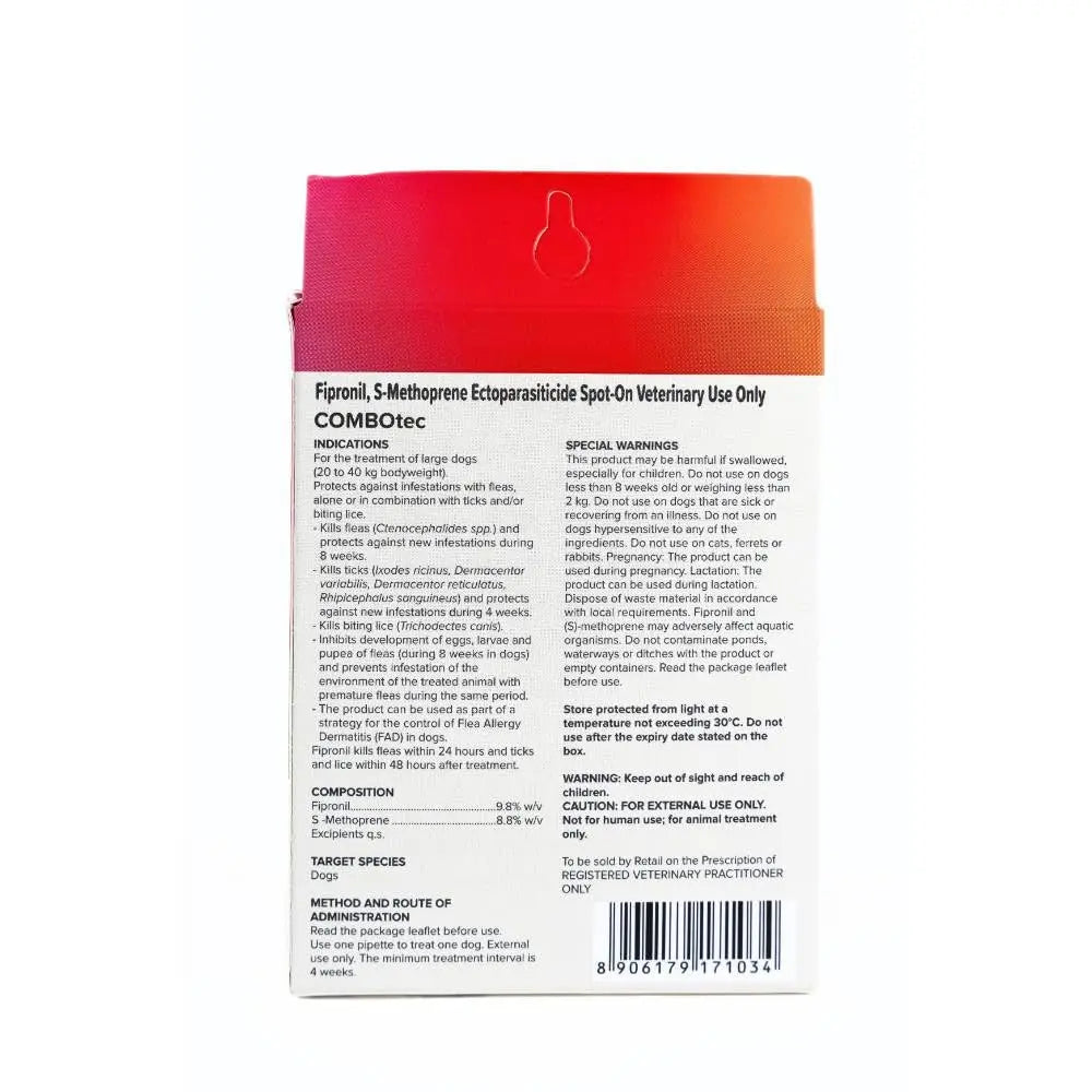 Beaphar Flea & Tick Spot On Combotec Fipronil/s-Methoprene | Kills Fleas, Ticks and Biting Lice | 2.68 ML Single Pipette for Large Dog Beaphar