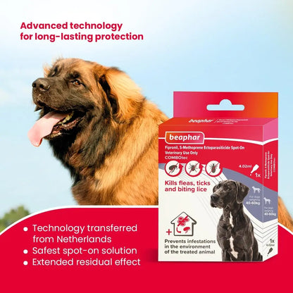 Beaphar Flea & Tick Spot On Combotec Fipronil/s-Methoprene | Kills Fleas, Ticks and Biting Lice | 4.02 ML Single Pipette for Giant Dogs Beaphar