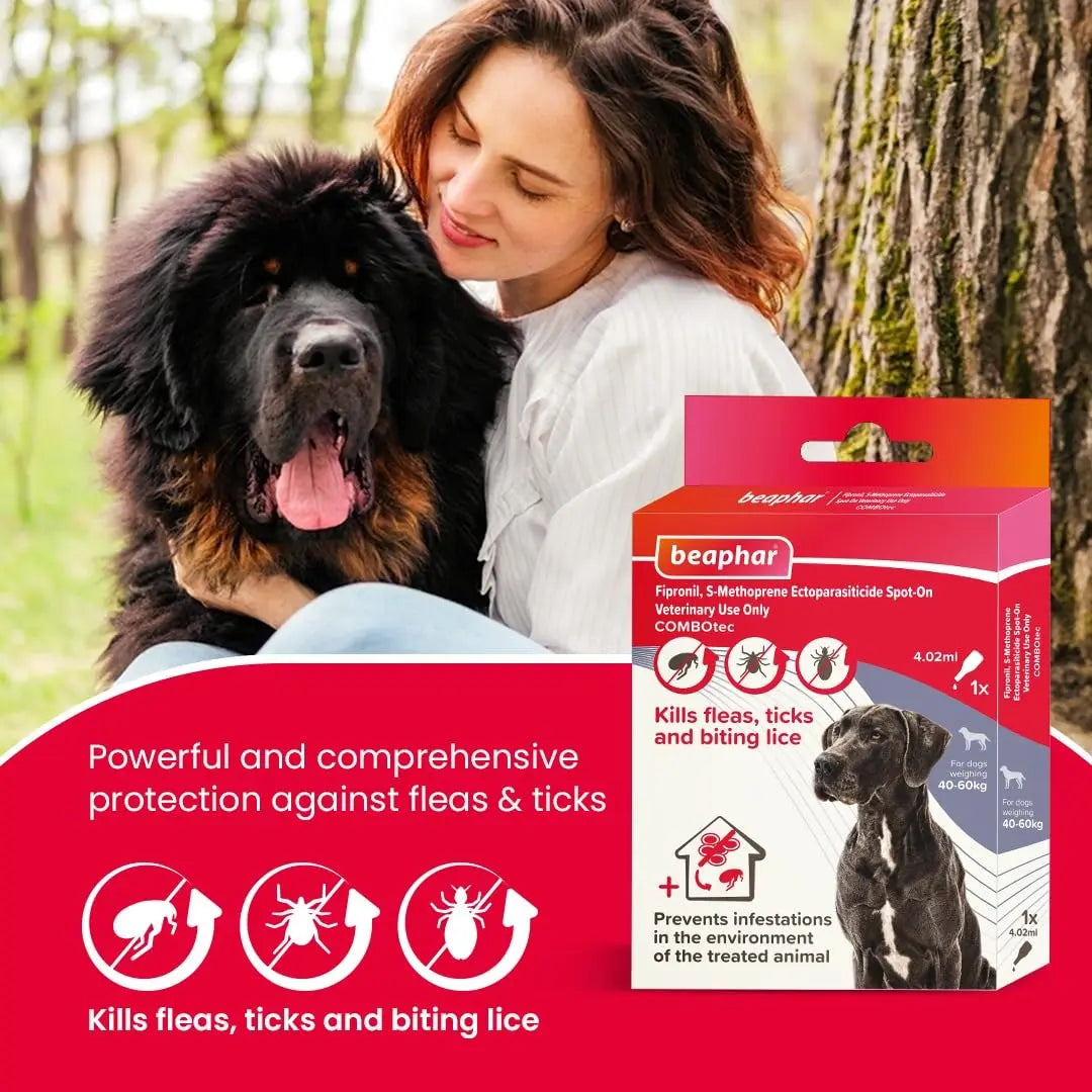 Beaphar Flea & Tick Spot On Combotec Fipronil/s-Methoprene | Kills Fleas, Ticks and Biting Lice | 4.02 ML Single Pipette for Giant Dogs Beaphar