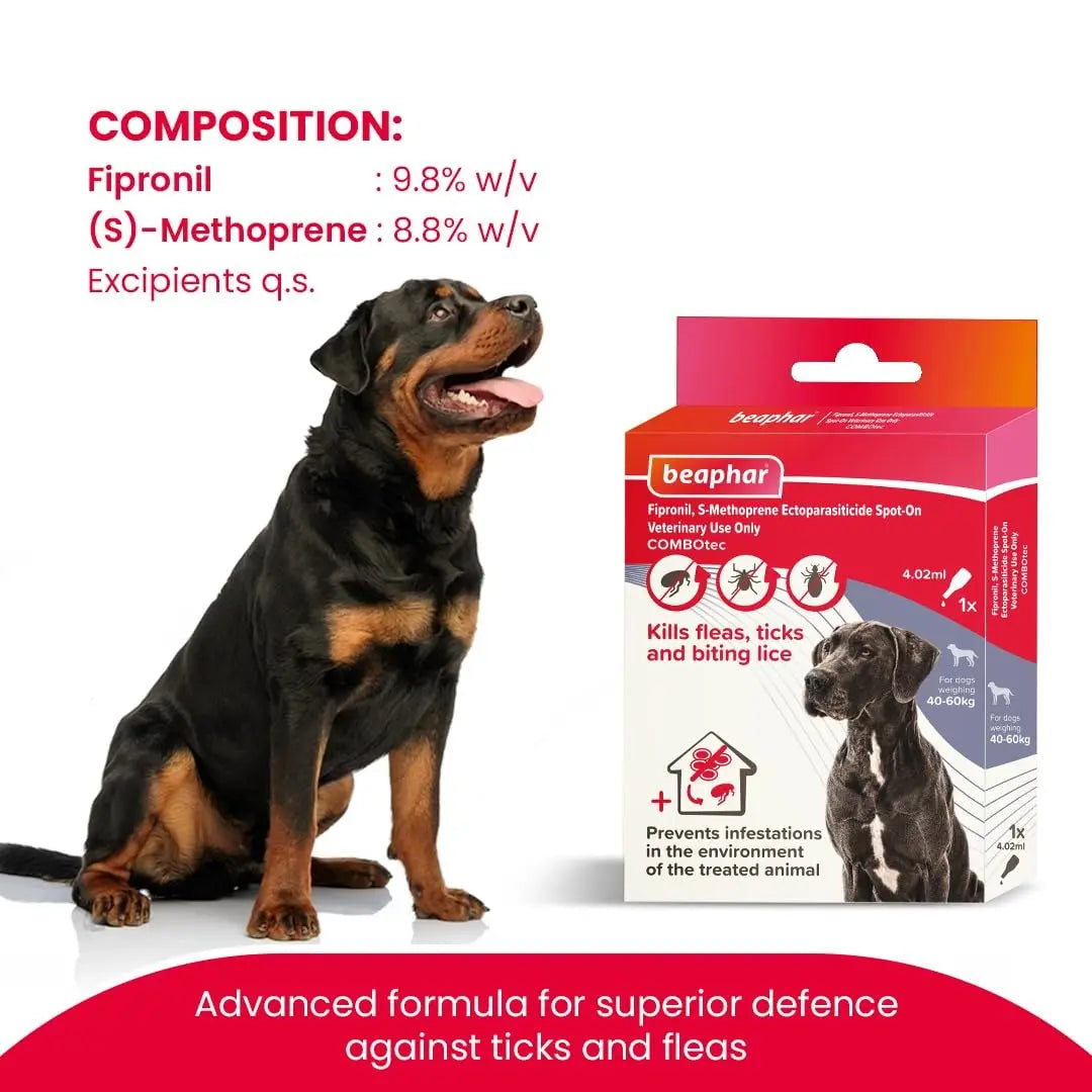 Beaphar Flea & Tick Spot On Combotec Fipronil/s-Methoprene | Kills Fleas, Ticks and Biting Lice | 4.02 ML Single Pipette for Giant Dogs Beaphar