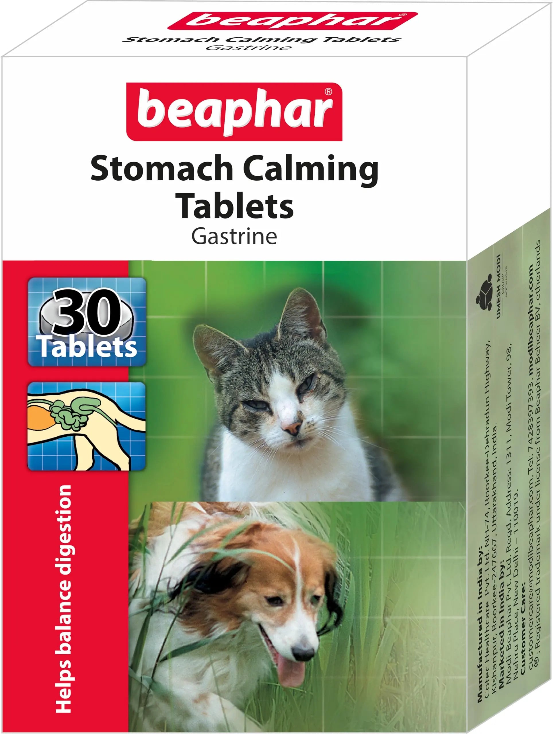 Beaphar Gastrine Stomach Calming Tablet for Cats & Dogs, Helps Relieve Stomach Discomfort, Gas & Bloating - 30 Tablets Beaphar