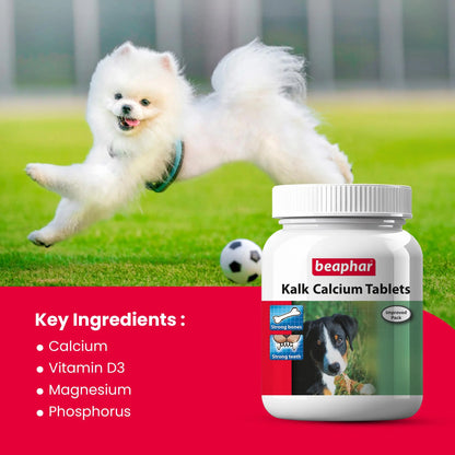 Beaphar Kalk Calcium 60 Tablets with Multivitamin Pet Supplement for Dog Strong Bones and Fast Growth (Pack of 2) Beaphar