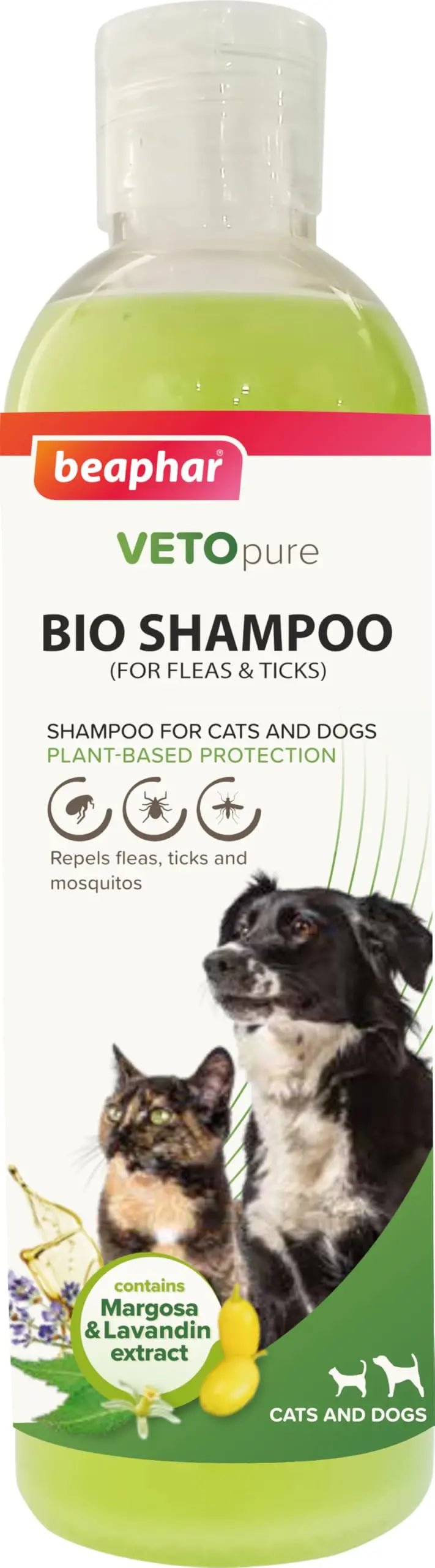 Beaphar Veto Pure BIO Shampoo for Dogs and Cats | Ticks, Fleas and Biting Lice Remover Shampoo with Margosa & Lavandin - 250 ML Beaphar