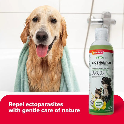 Beaphar Veto Pure BIO Shampoo for Dogs and Cats | Ticks, Fleas and Biting Lice Remover Shampoo with Margosa & Lavandin - 250 ML Beaphar