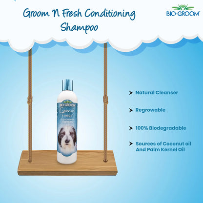 Biogroom Groom N Fresh Odour Eliminating Conditioning Sulfate-Free Dog Grooming Shampoo Unique Fragrance of Finest Perfume Oils for Healing, Soothing and Hydrating Dog Coat, 355ml Bio-groom