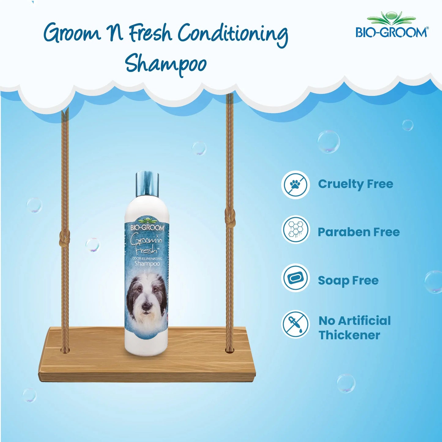 Biogroom Groom N Fresh Odour Eliminating Conditioning Sulfate-Free Dog Grooming Shampoo Unique Fragrance of Finest Perfume Oils for Healing, Soothing and Hydrating Dog Coat, 355ml Bio-groom
