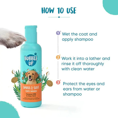 Bubble Up Coconut Milk & Aloe Vera Puppy Shampoo - 200ml | Pet Shampoo for Dogs | Oatmeal Enriched | Best for Shih Tzu, Labrador, Golden Retriever, German Shepherd & All Breeds Heads Up For Tails