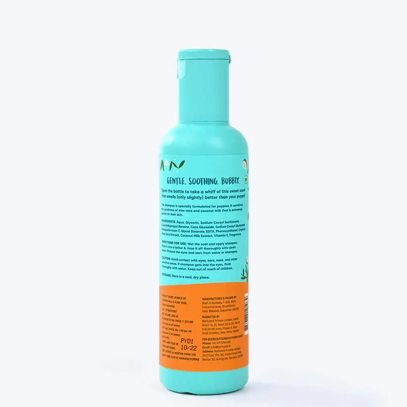 Bubble Up Coconut Milk & Aloe Vera Puppy Shampoo - 200ml | Pet Shampoo for Dogs | Oatmeal Enriched | Best for Shih Tzu, Labrador, Golden Retriever, German Shepherd & All Breeds Heads Up For Tails