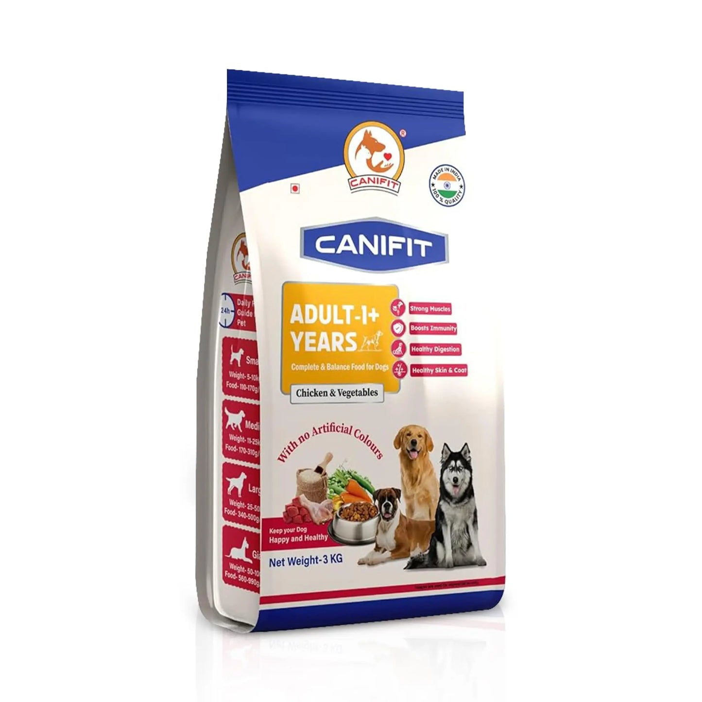 CANIFIT Adult Dog Food (Chicken & Vegetables) 3 KG- Pet Food for All Breed Sizes, Dog Dry Food, Helps in Healthy Digestion & Maintain Healthy Skin and Coat- Energy Booster for Your Dog. CANIFIT