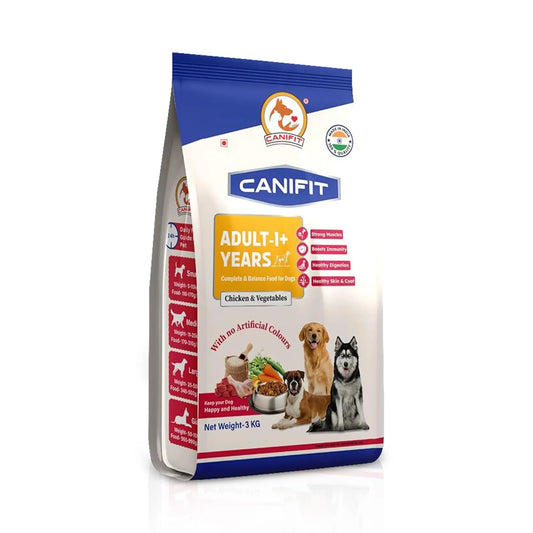 CANIFIT Adult Dog Food (Chicken & Vegetables) 3 KG- Pet Food for All Breed Sizes, Dog Dry Food, Helps in Healthy Digestion & Maintain Healthy Skin and Coat- Energy Booster for Your Dog. CANIFIT
