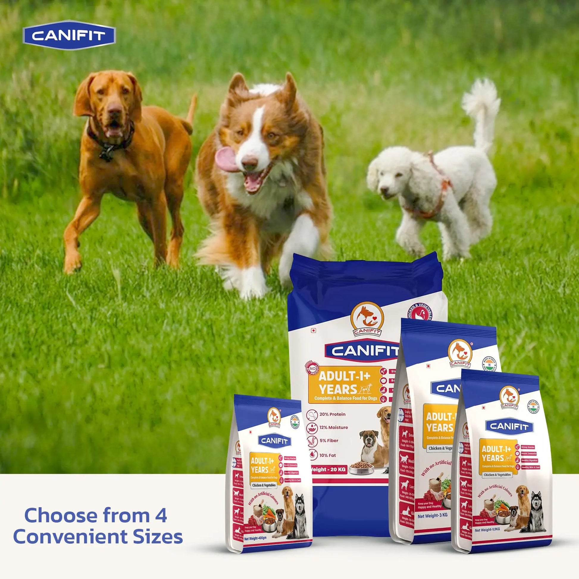 CANIFIT Adult Dog Food (Chicken & Vegetables) 3 KG- Pet Food for All Breed Sizes, Dog Dry Food, Helps in Healthy Digestion & Maintain Healthy Skin and Coat- Energy Booster for Your Dog. CANIFIT