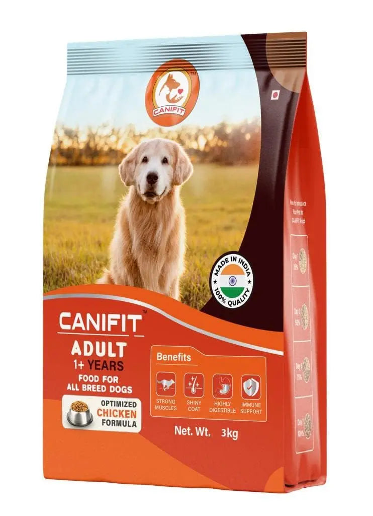 CANIFIT Adult Dog Food (Chicken) 3 KG- Chicken Food for Dogs, Helps Build Strong Muscles & Shiny Coat for Your Dog- Dog Dry Food for All Breed Sizes. CANIFIT