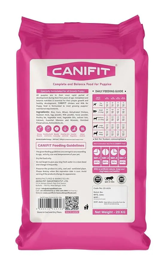 CANIFIT Puppy Dog Food (Chicken & Milk) 20 KG- Enriched with Chicken and Milk for Healthy Growth, Ideal for Puppy Dogs- Pet Food for All Breed Dogs CANIFIT