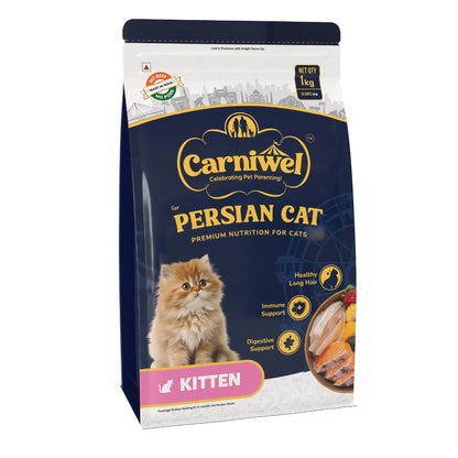 Carniwel Persian Kitten Dry Cat Food with Antarctic Krill | 3X Healthy Skin & Coat | Easy Digestion & Hairball Reduction, 1Kg Carniwel