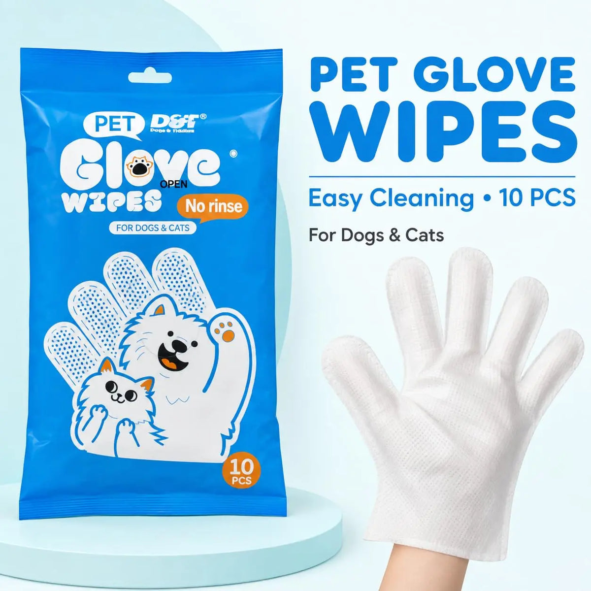 Dogs & Tiddles No-Rinse Pet Grooming Glove Wipes Pack of 10, Disposable Deodorizing Bath and Cleaning Wipes for Dogs and Cats Dogs & Tiddles